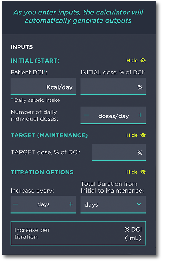 DOJOLVI® (triheptanoin) Dosing Calculator Screen